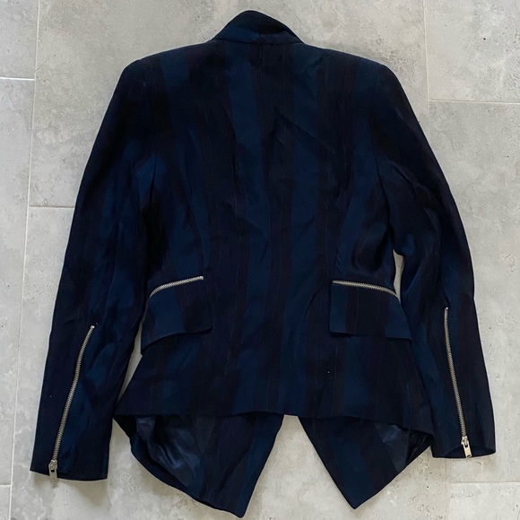 ZARA NAVY STRIPED WRAP WATERFALL DRAPED BLAZER JACKET COAT WITH ZIPPERS - Picture 3 of 9